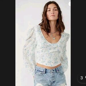 Free People Another Life Floral White Cropped Shirt XS